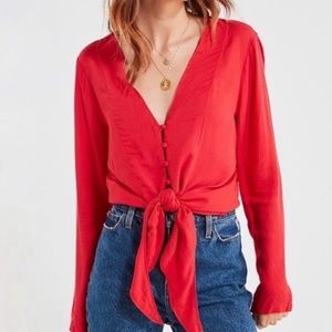 Silence & Noise Red Button Up Front Tie Top